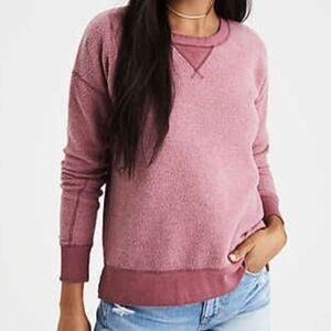 American Eagle Cozycore Inside & Out Crewneck Sweatshirt Long Sleeves Pink XL